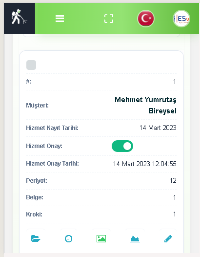 Telefon ekranında müşteri hizmet kartı görünümü